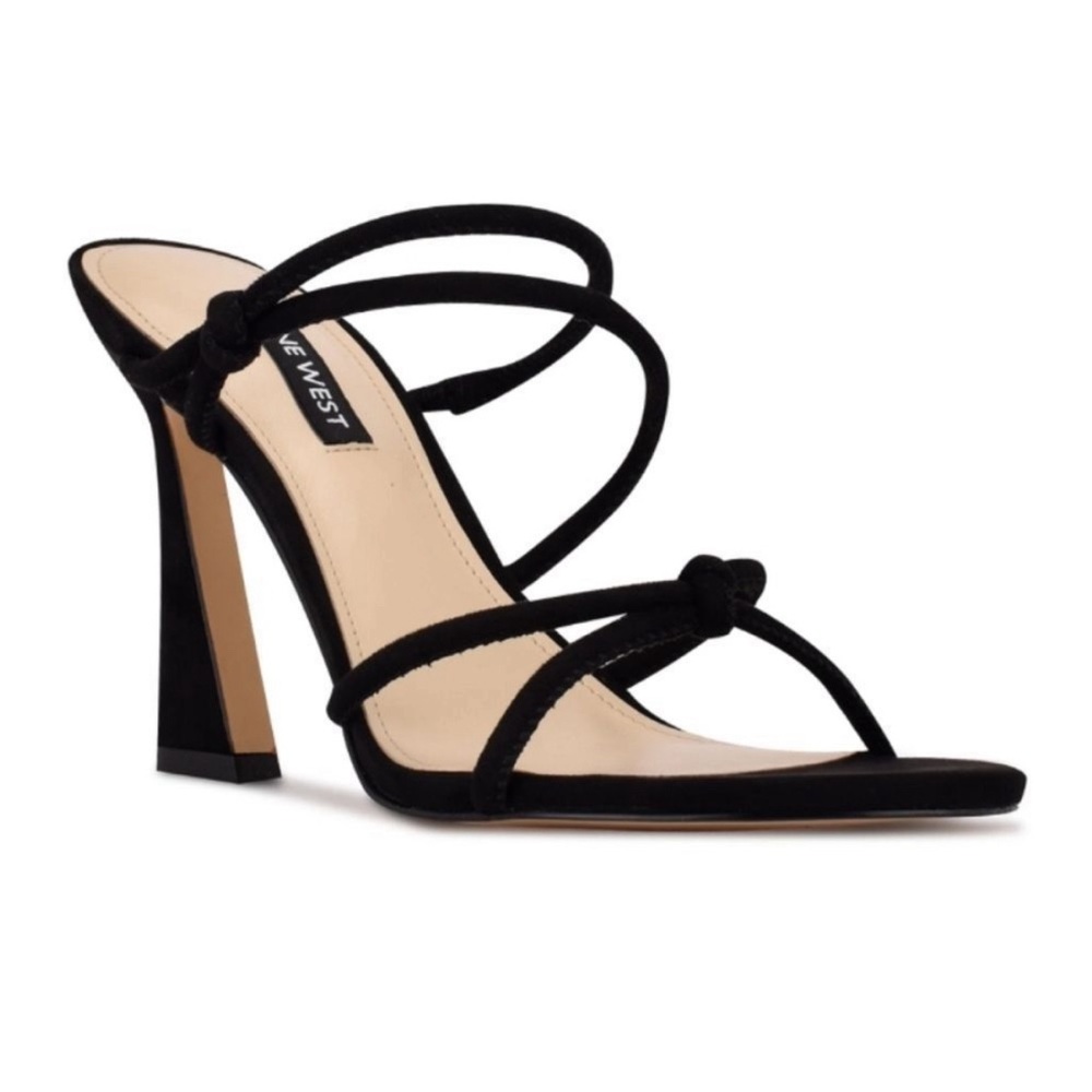 Nine West Kims 3 3/4" Sculptured High Heel Velvet Straps Sandals  Size 6 Black